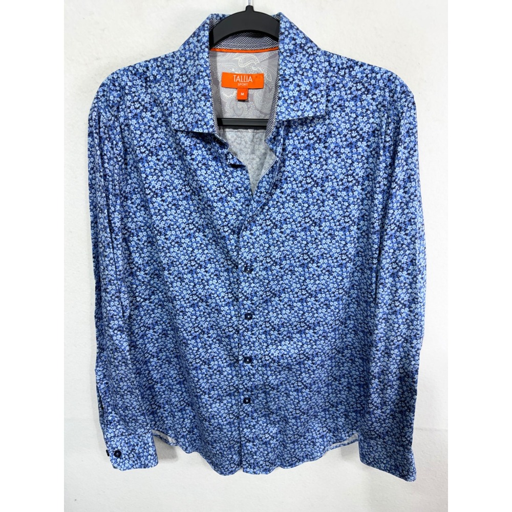 Tallia Sport Button Down Shirt Floral Men's M Blue Long Sleeve Casual Floral